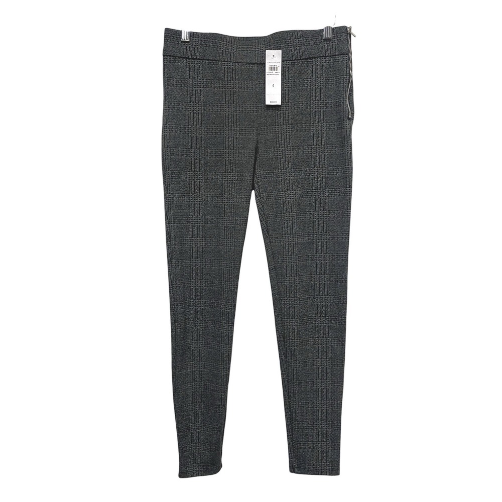 Ann Taylor $89 Plaid Houndstooth Ankle Pants Women Sz 4 Dark Academia Dark‎ Gray